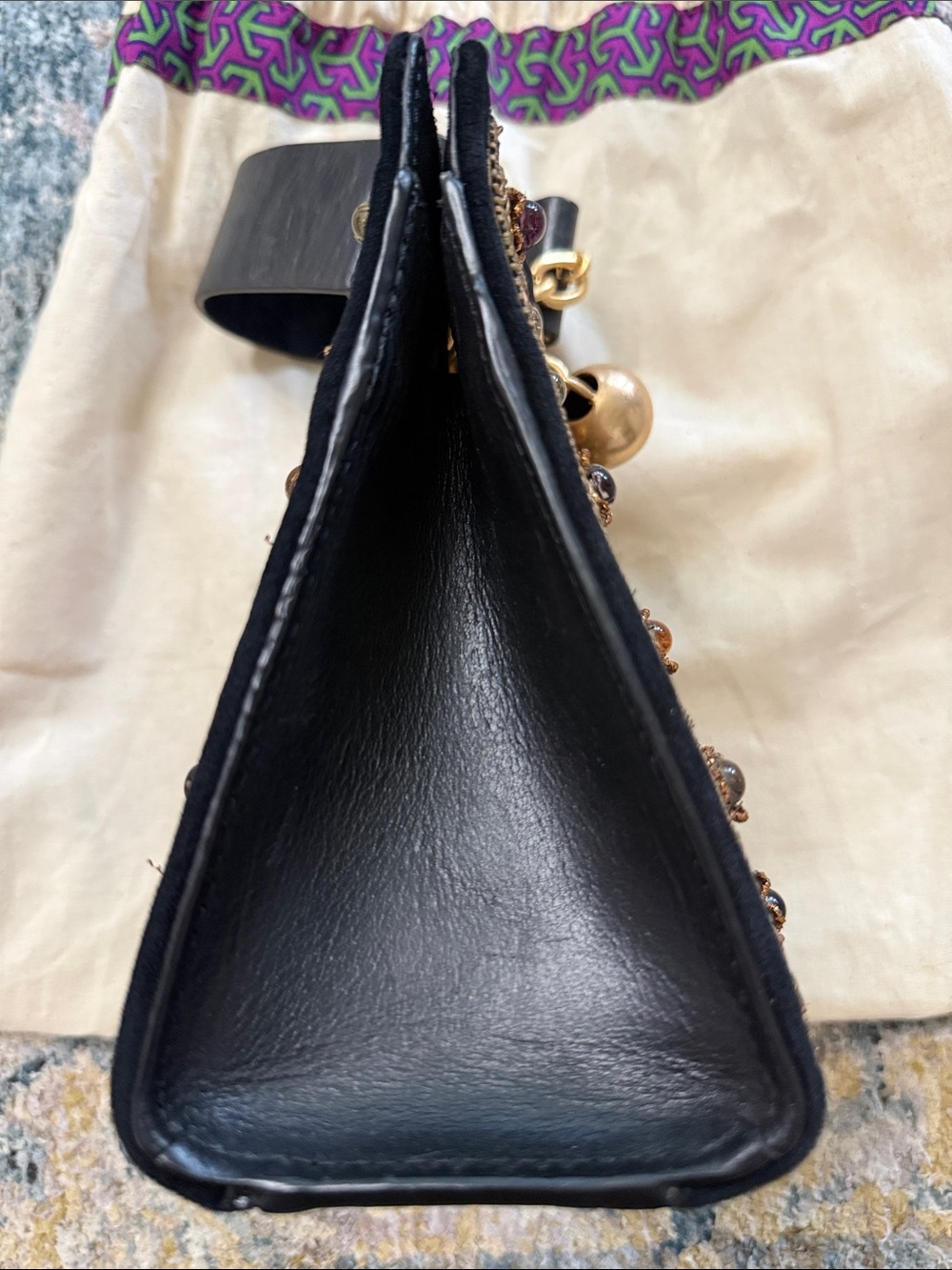 Tory Burch Darcy Cabochon Black Embellished Bag with Multicolor Gems - Picture 7 of 8